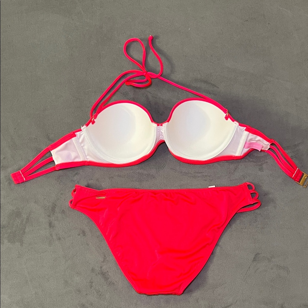 Victoria's Secret Hot Pink The Push-up Beach Bandeau and Knockout Bikini 34C / M - Picture 9 of 13